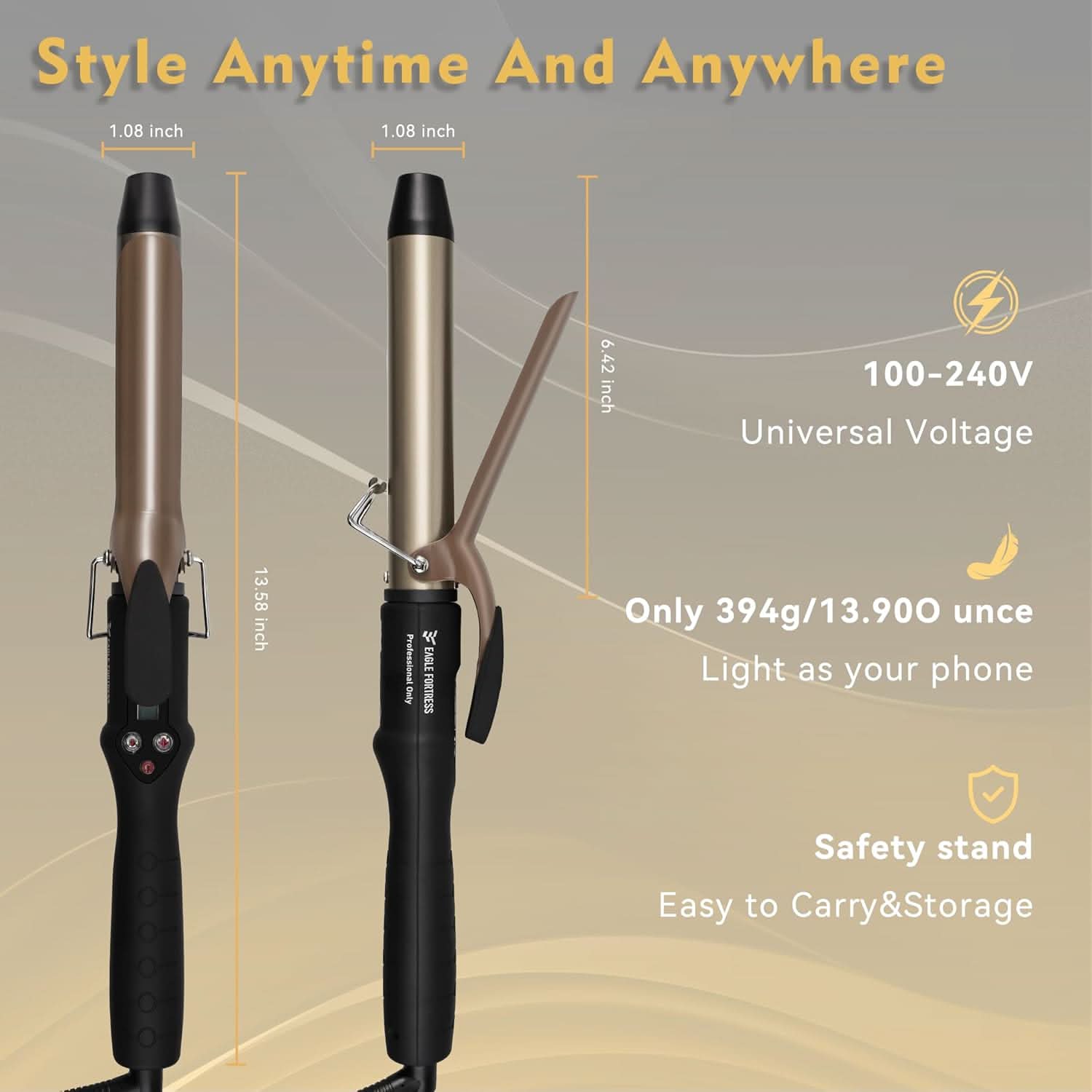 Eagle Fortress Pro Curling Iron 1" Ceramic Curling Wand JPA010 - Black