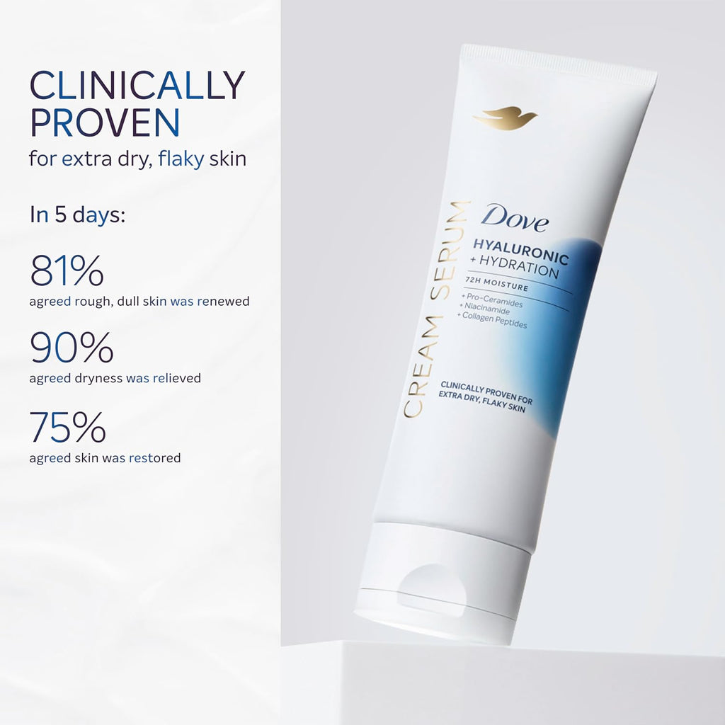 Sérum en crème Dove à l'acide hyaluronique + hydratation pour peaux très sèches et squameuses, avec pro-céramides, niacinamide et peptides de collagène, 236 ml