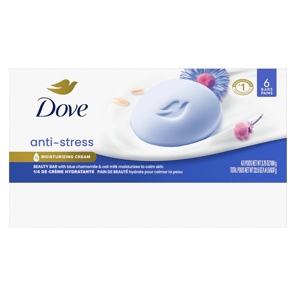 Pain de Toilette Douceur Dove Nettoyant Doux Anti-Stress Hydrate et Apaise la Peau Nettoyant Doux Enrichi d'1/4 de Crème Hydratante Lot de 6