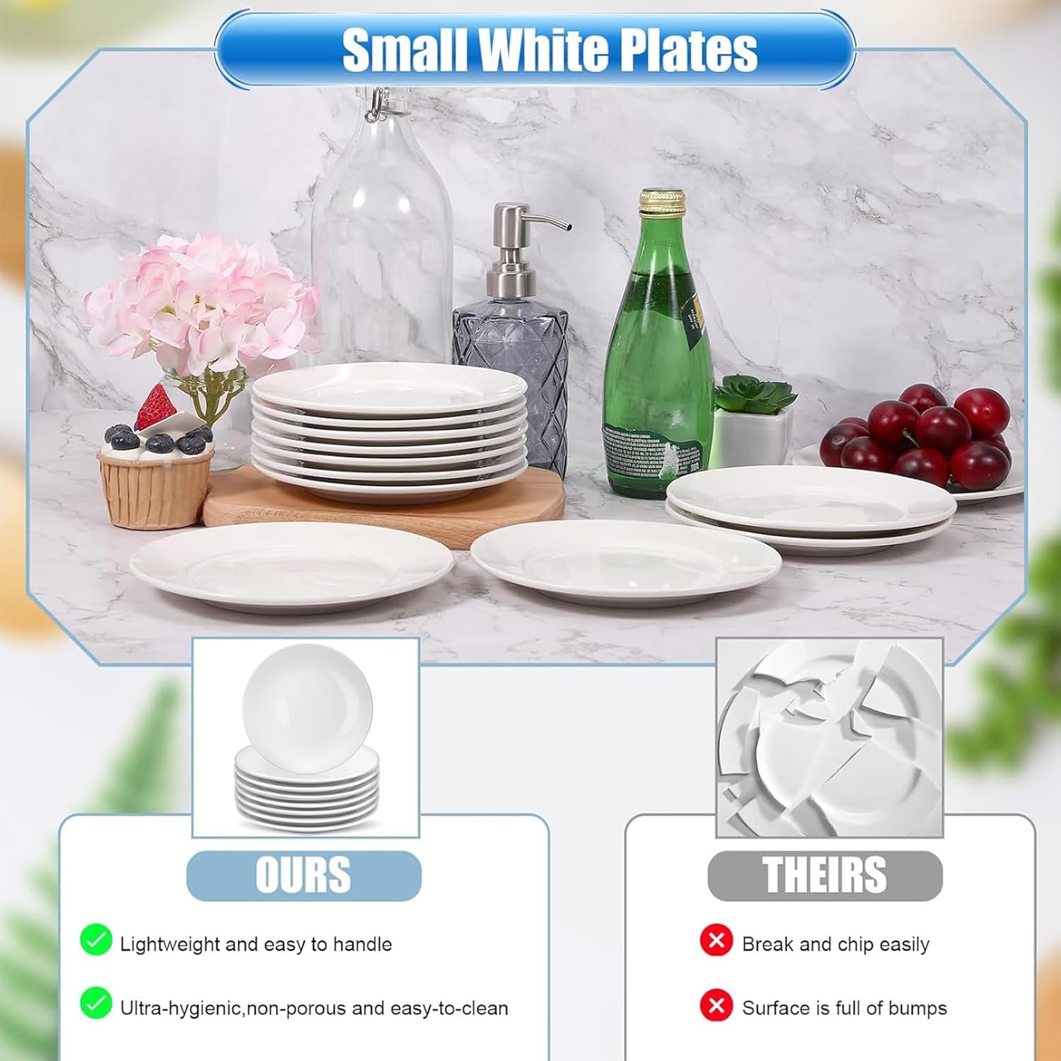 8 assiettes à dessert en porcelaine, 15 cm, assiettes à apéritif blanches, petites assiettes rondes blanches, petites assiettes pour apéritifs, assiettes à dessert en céramique pour gâteaux et collations, passent au micro-ondes et au lave-vaisselle