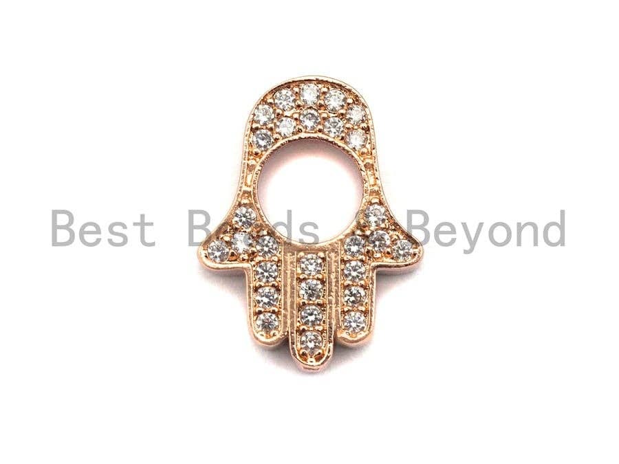 CZ Micro Pave Hollow out Hamsa Hand Beads, Cubic Zirconia Spacer Beads, Men's Women's Jewelry Beads Findings,18x14mm, sku#Z395