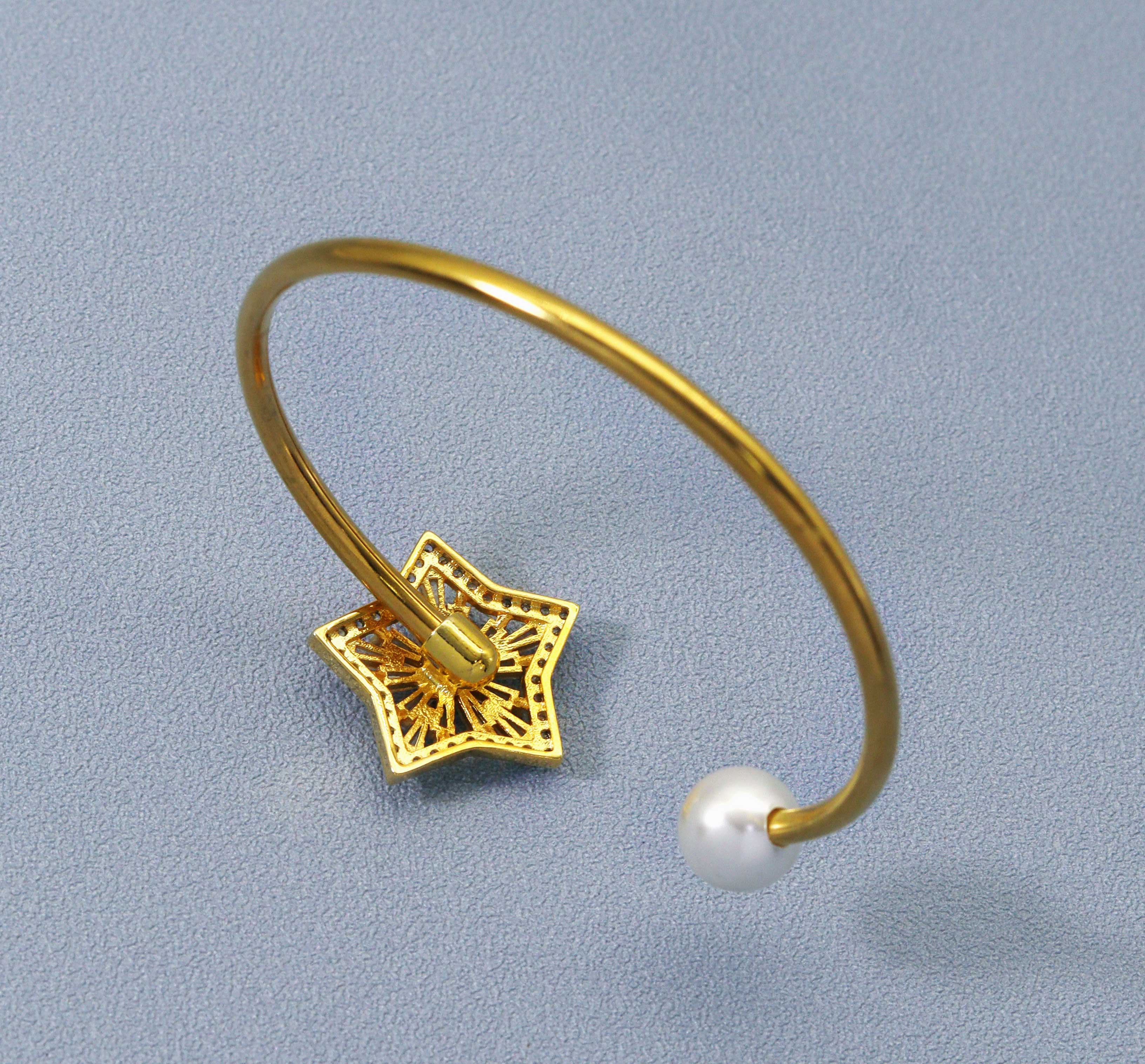CZ Star Pearl Cuff Bracelet, Sku#B206