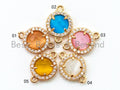 Round Bezel Connector with Faceted Cat's Eye Stone,Peach/Blue/Pink/White/Topaz, 9x13mm,sku#A73