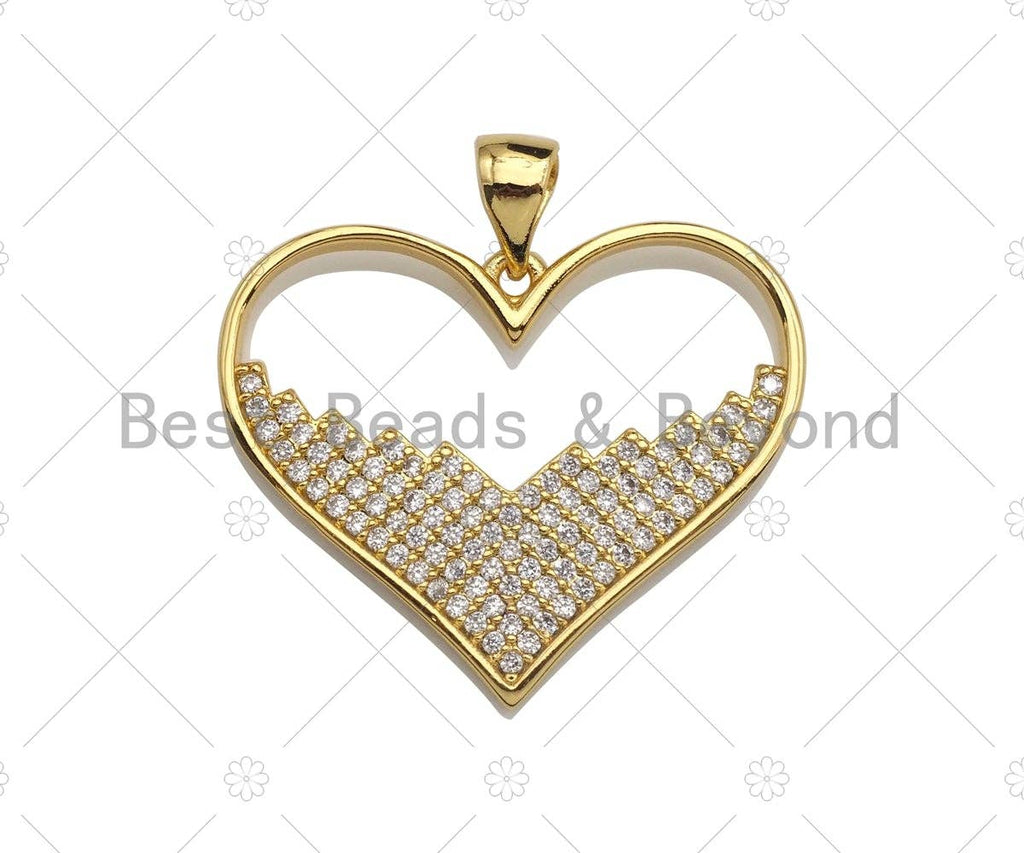 18K Gold Large Heart Shape Pendant,Heart Charm, Heart Pave Pendant, Gold plated, 21mm, Sku#LK55