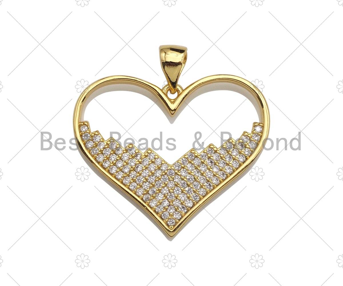 18K Gold Large Heart Shape Pendant,Heart Charm, Heart Pave Pendant, Gold plated, 21mm, Sku#LK55