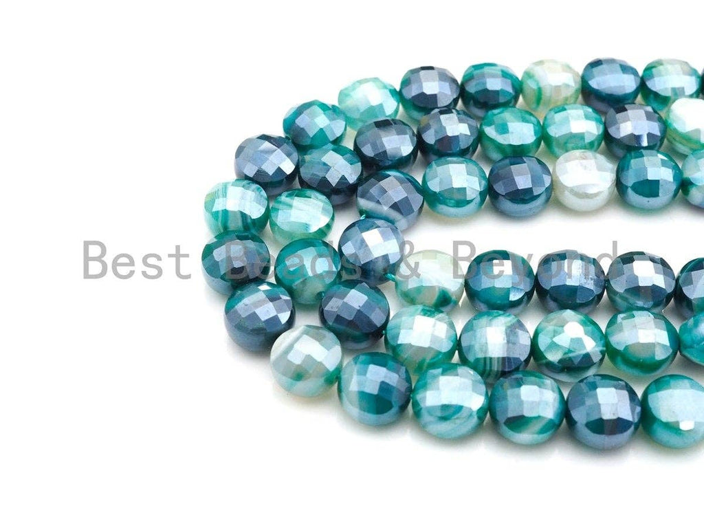 Mystic Plated Turtle Shell Cut Natural Green Agate Coin Shape beads, 6mm/8mm/10mm, Natural Green Agate Beads, 15.5" Full strand, Sku#UA16C