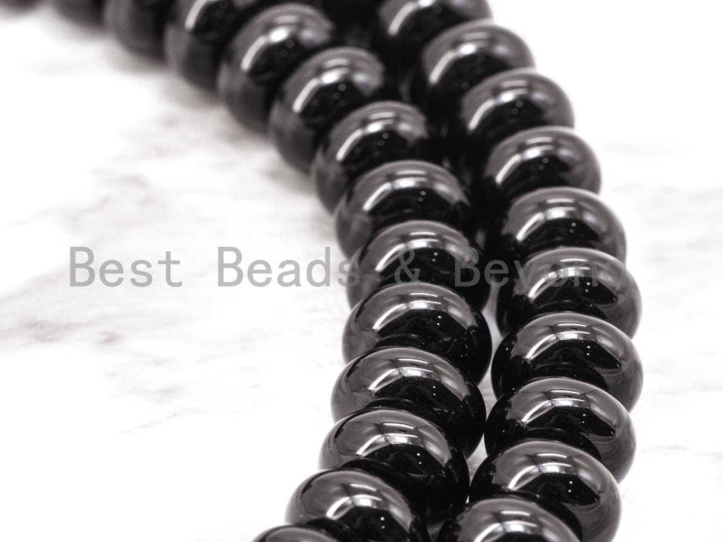 Quality Shiny Smooth Black Onyx Rondelle Beads, 2x4mm/3x6mm/4x8mm/5x8mm/6x10mm/8x12mm Wholesale Gemstones Beads,15.5" Full Strand, SKU#Q9
