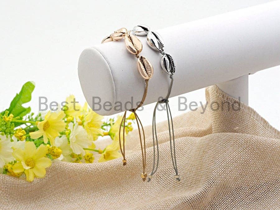 Gold/Silver/Rose Gold Cowrie bracelet with pull tie, Seashell bracelet,Beach bracelet Seashell jewelry ,SKU#V46