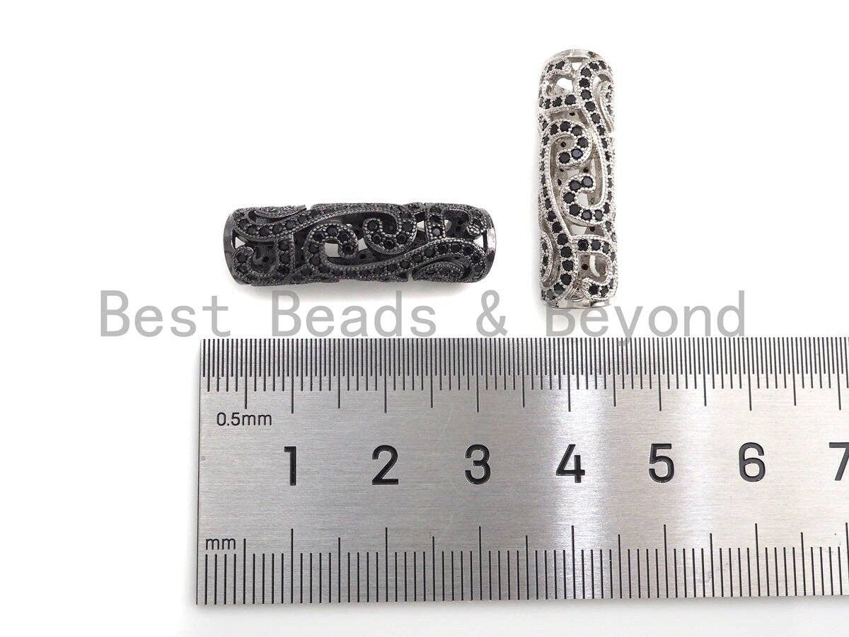 Black CZ CZ Micro Pave Curved Tube , CZ curved tube, Gold Silver Black Rose Gold Color Spacer Tube, 29x5mm, Sku#X148