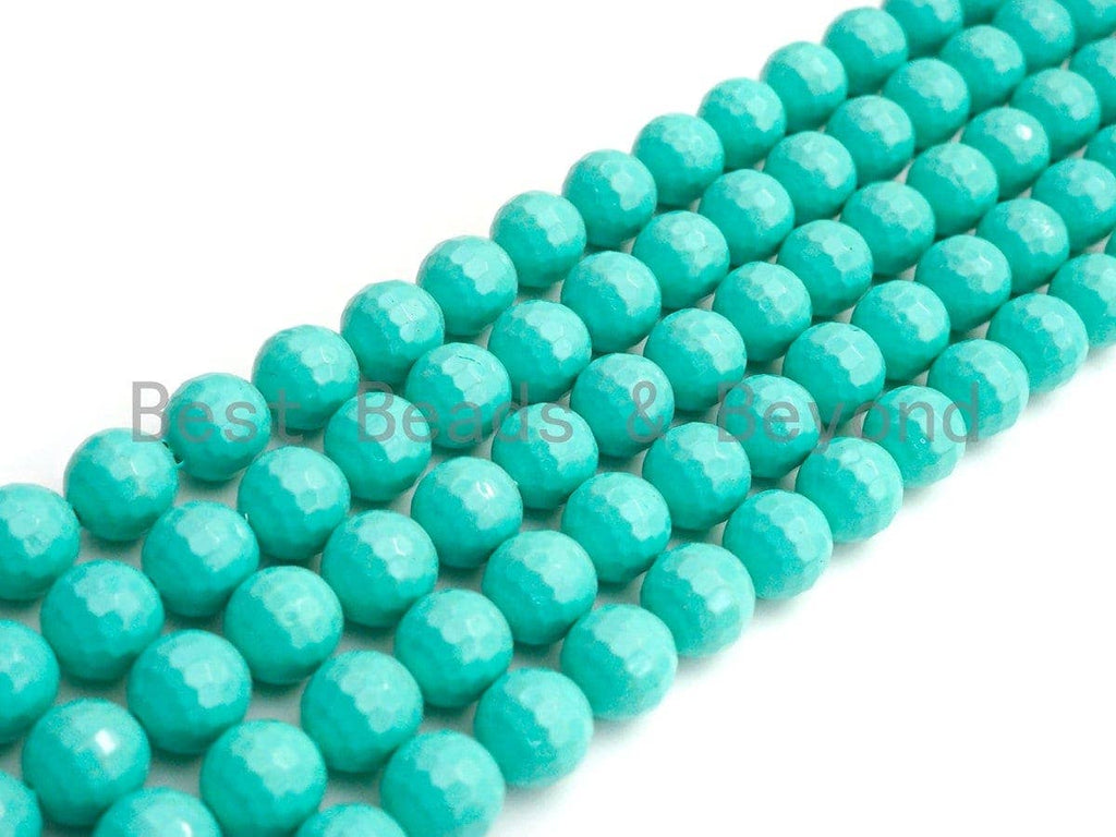 Natural Mother of Pearl Turquoise Blue Color Round Faceted beads, 6mm/8mm/10mm/12mm Blue MOP Beads, 15.5inch strand, SKU#T132