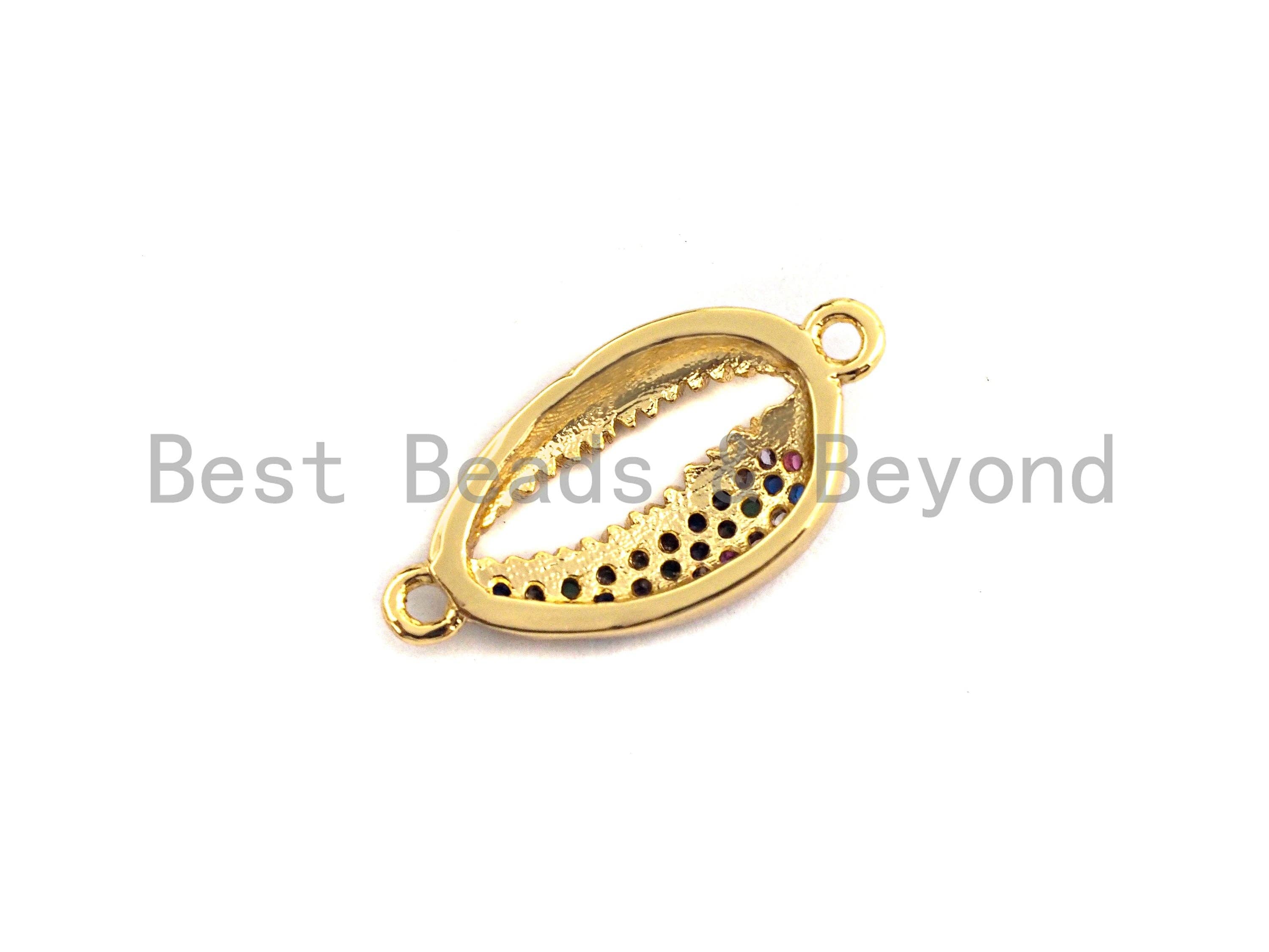 Colorful CZ Micro Pave Cowrie Shape Connector/Link, Cz Pave Bracelet Necklace Connector in Gold Finish,10x20mm,sku#M282