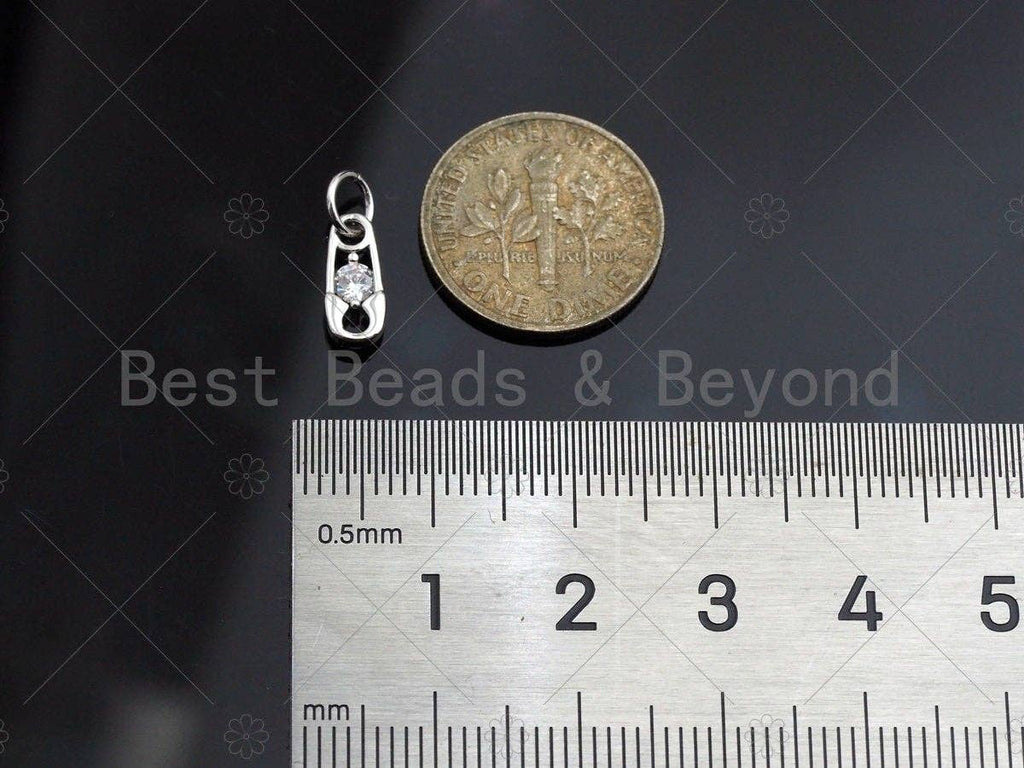 Clear CZ Micro Pave Safety Pin Shape Pendant,Cubic Zirconia