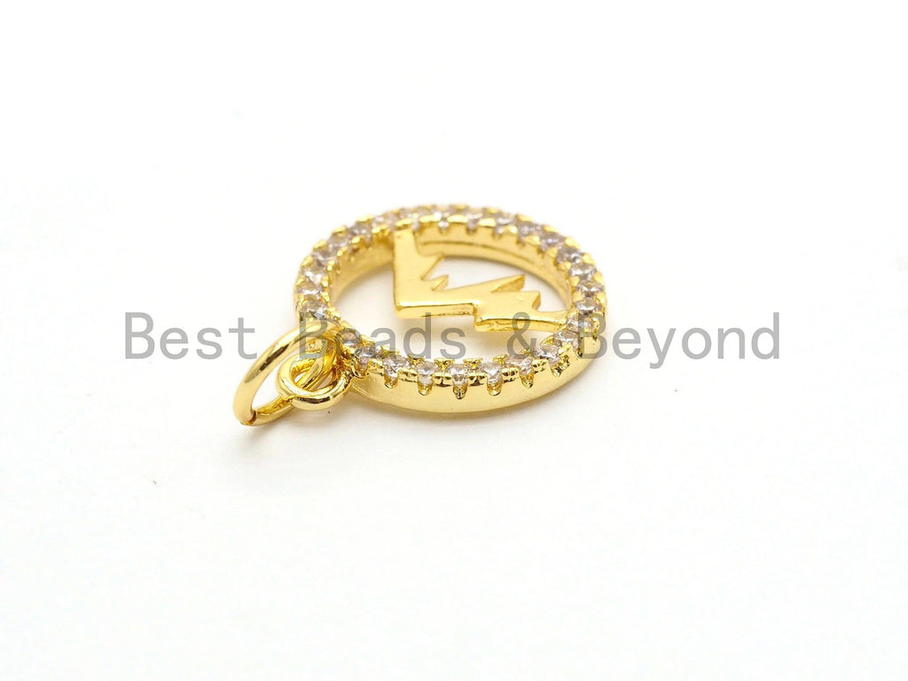 CZ Micro Pave Mountain Round Charm Pendant, Cubic Zirconia Paved Charm, Necklace Bracelet Charm Pendant, 12x14mm,sku#Y146