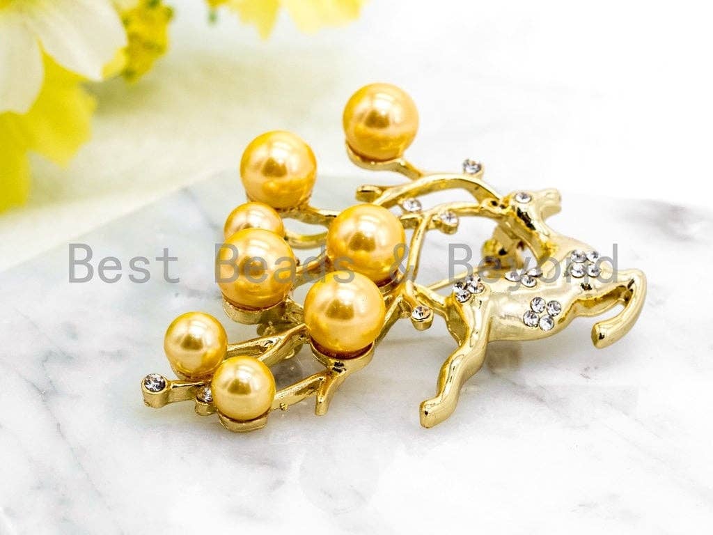 CZ Micro Pave Elk Reindeer Brooch Pin Pendant, Sku#P40