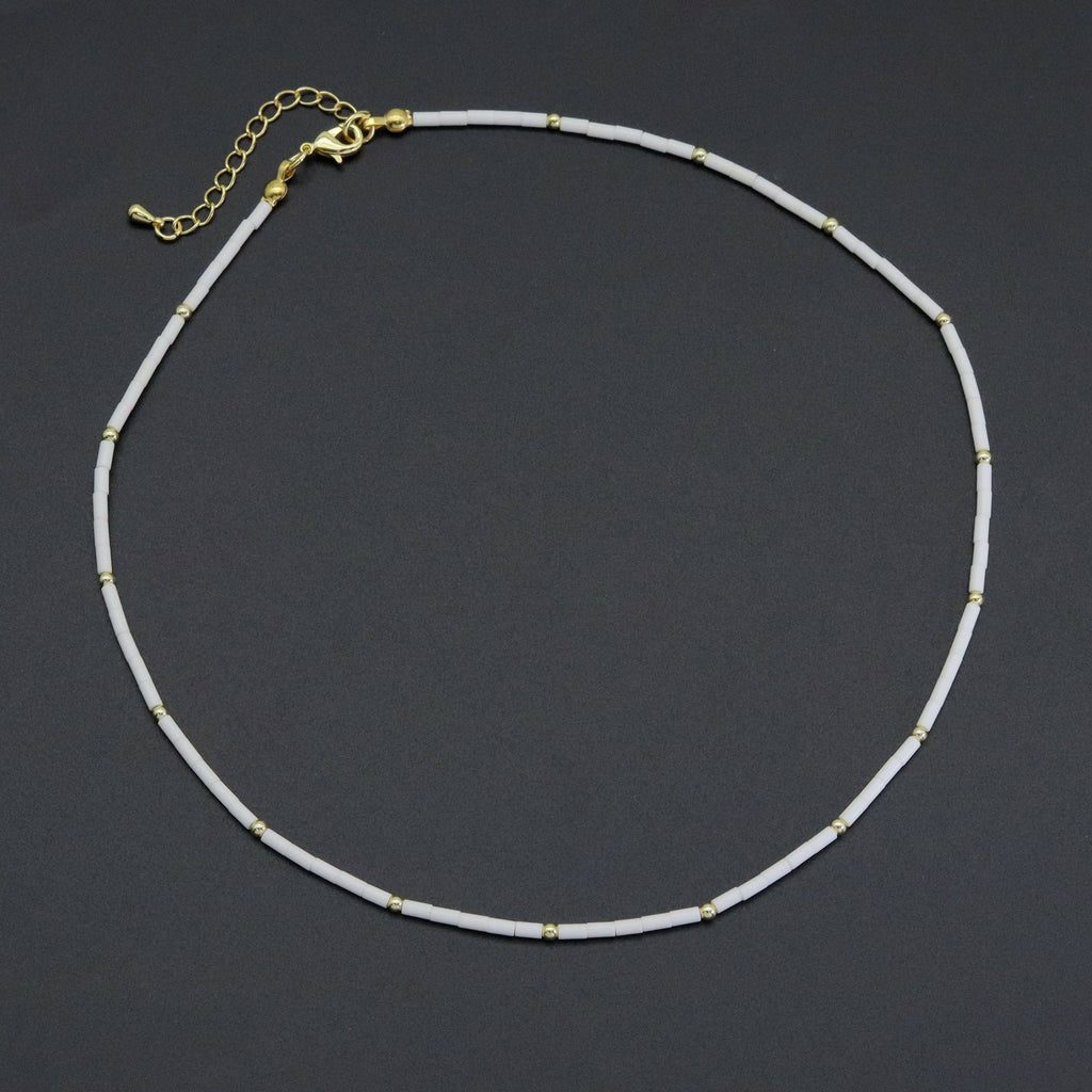 White Turquoise Thin tube with gold spacer necklace, sku#EF559