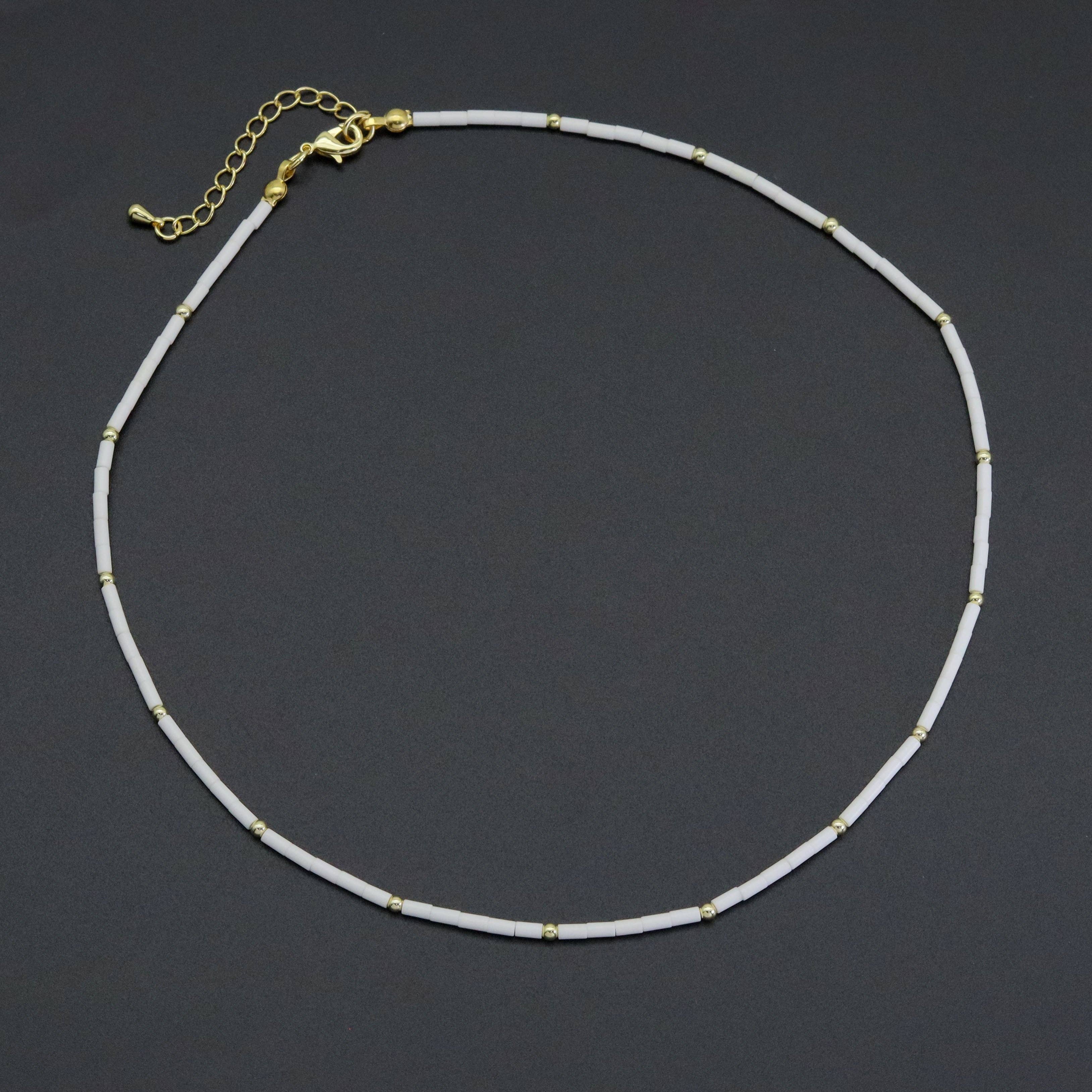 White Turquoise Thin tube with gold spacer necklace, sku#EF559