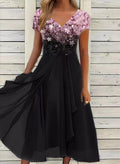 Serene Blooms Chiffon Patchwork Dress | Elegant Floral Dress for Summer
