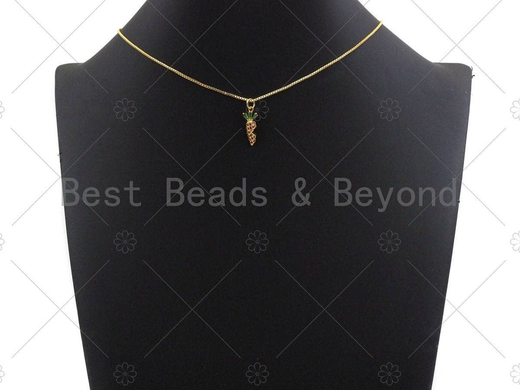 Fuchsia CZ Micro Pave Carrot Pendant/Charm,Carrot Cubic Zirconia Pendant, Silver/Gold/Rose Gold Tone, Fruit Charm, 7x18mm, Sku#Y262
