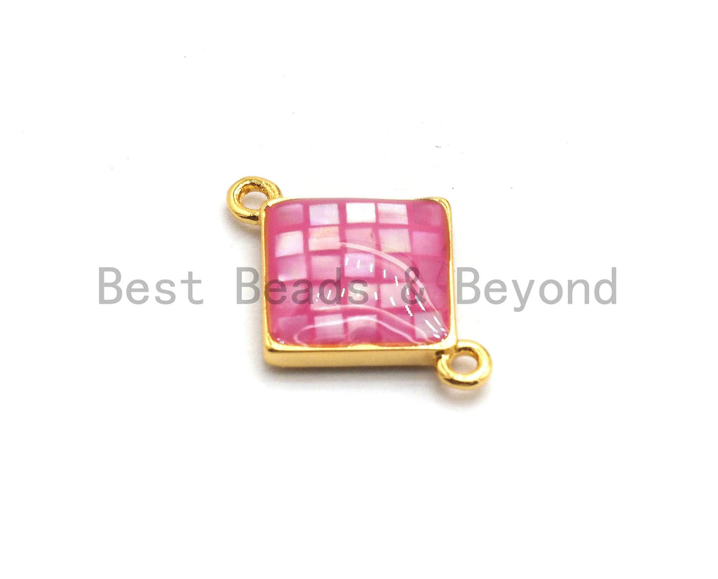 100% Natural Shell Pink Diamond Shape Connector, Gold/Silver Plated Pink Shell, Pink Shell Connector, Sea Shell Jewelry, 14x18mm,SKU#Z287