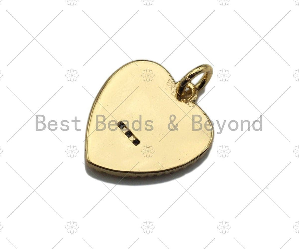Clear CZ Micro Pave North Star On Heart Pendant/Charm, Gold Glowing Heart Charm, Cubic Zirconia Heart Pendant Charm, 13x15mm,sku#Z1233