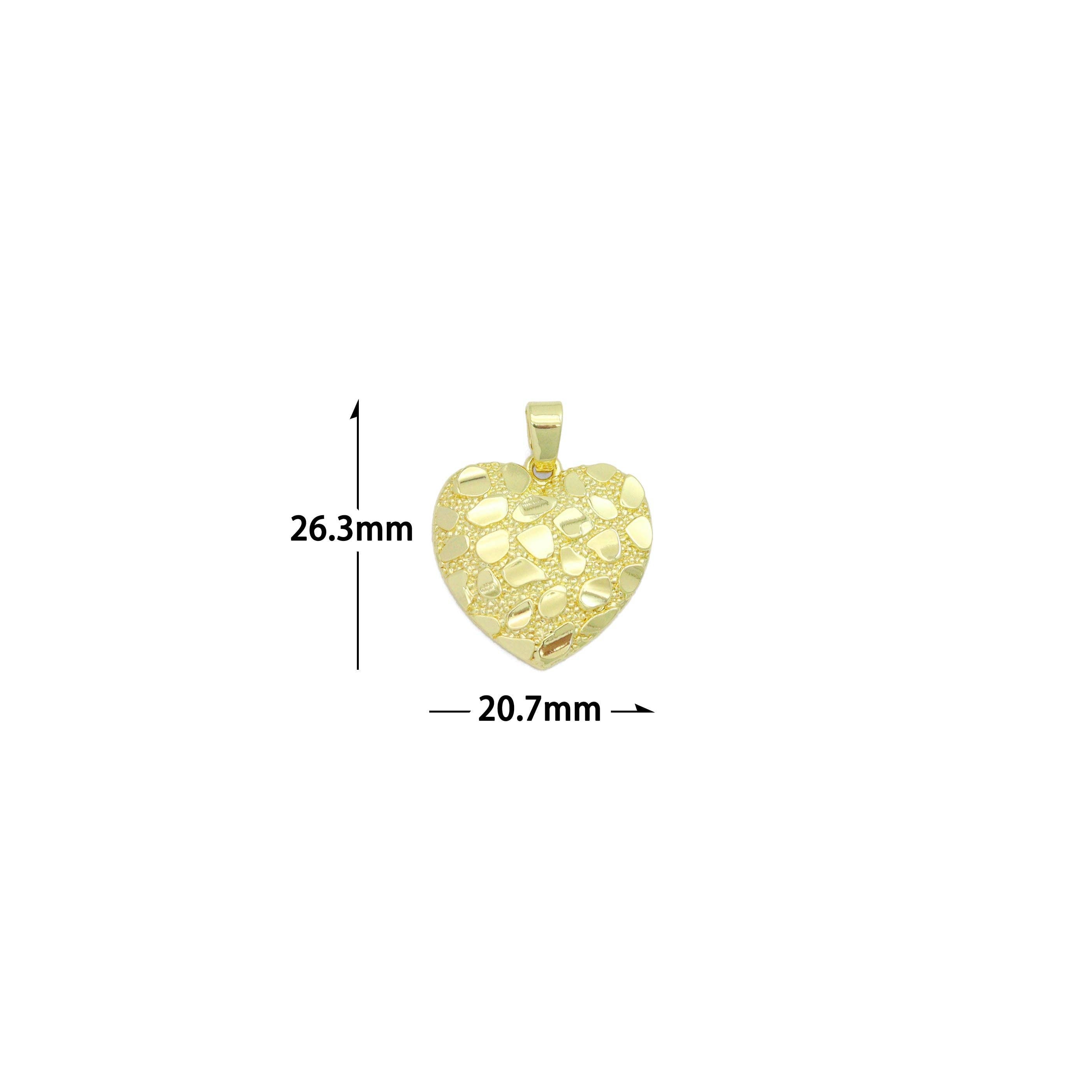 Gold Nugget Textured Heart Charm Pendant,Sku#LX855