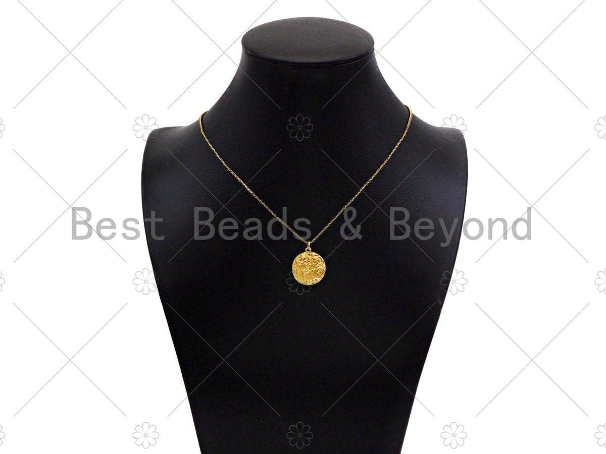 Embossed Lion Head On Round Coin Shape Pendant, 18K Gold Medallion Charm,Necklace Bracelet Charm Pendant,18x20mm,Sku#Z1326