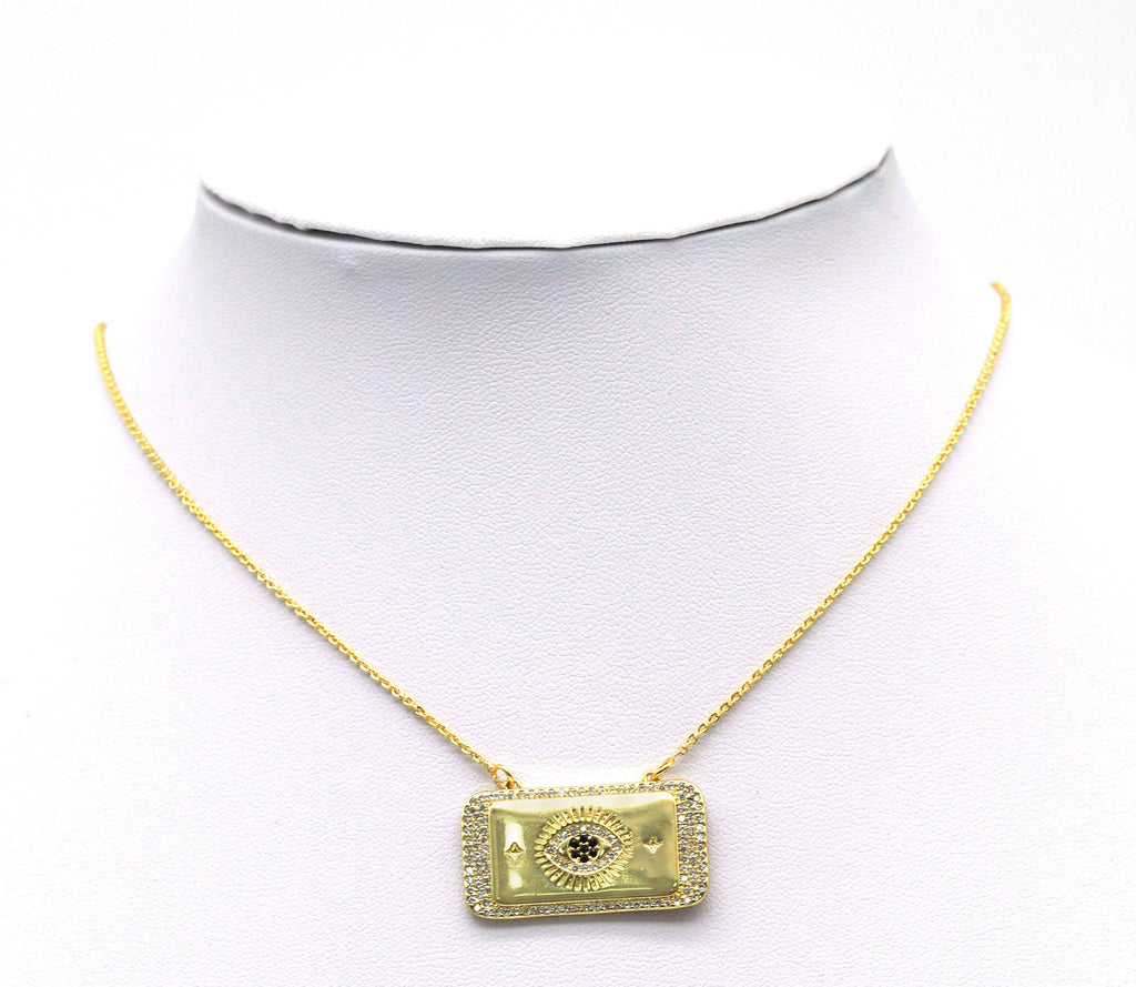 CZ Evil Eye Rectangle Connector Charm, Sku#L654