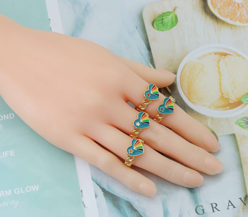 Enamel Star and Rainbow Open Ring, Sku#JD29