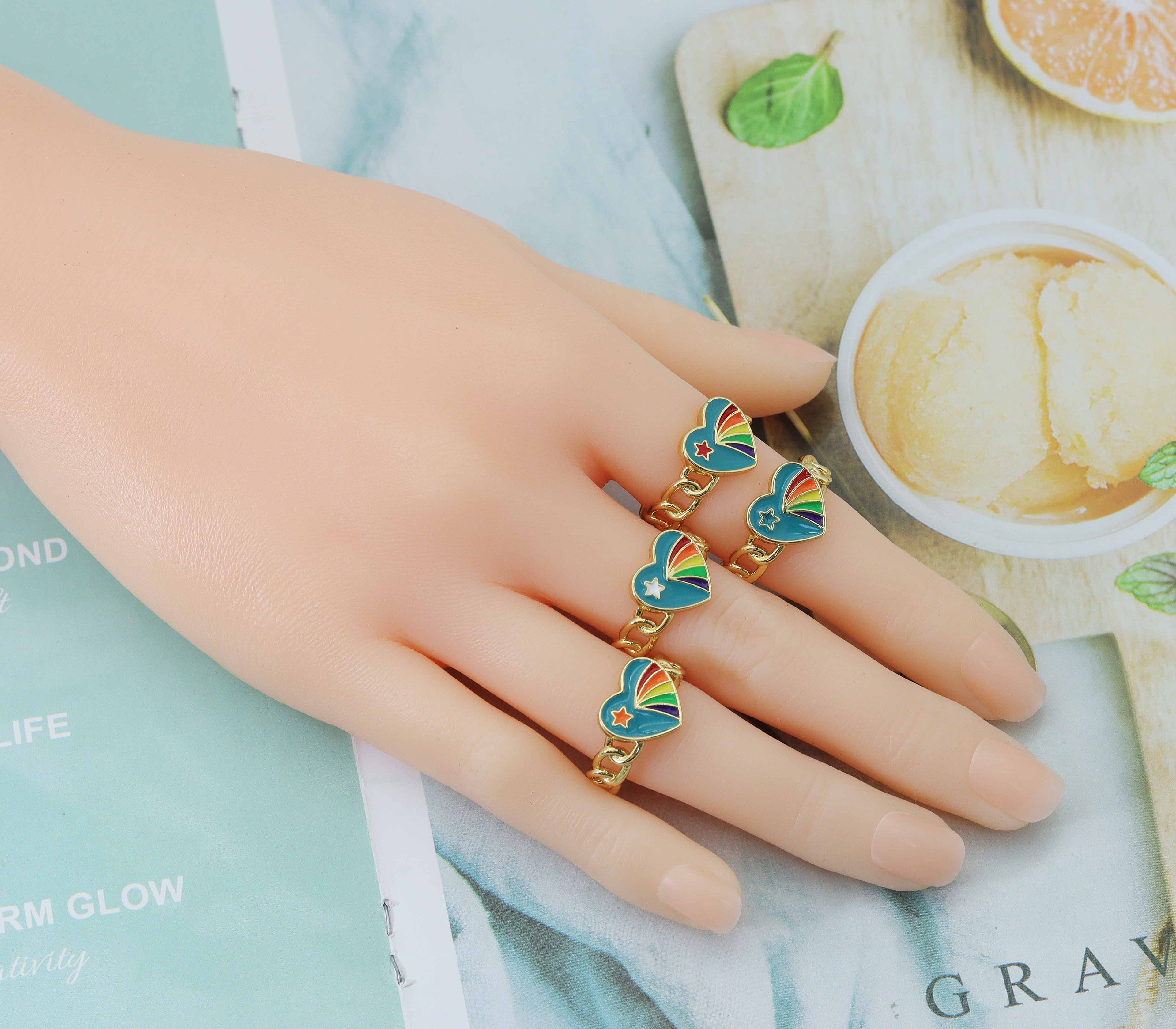 Enamel Star and Rainbow Open Ring, Sku#JD29