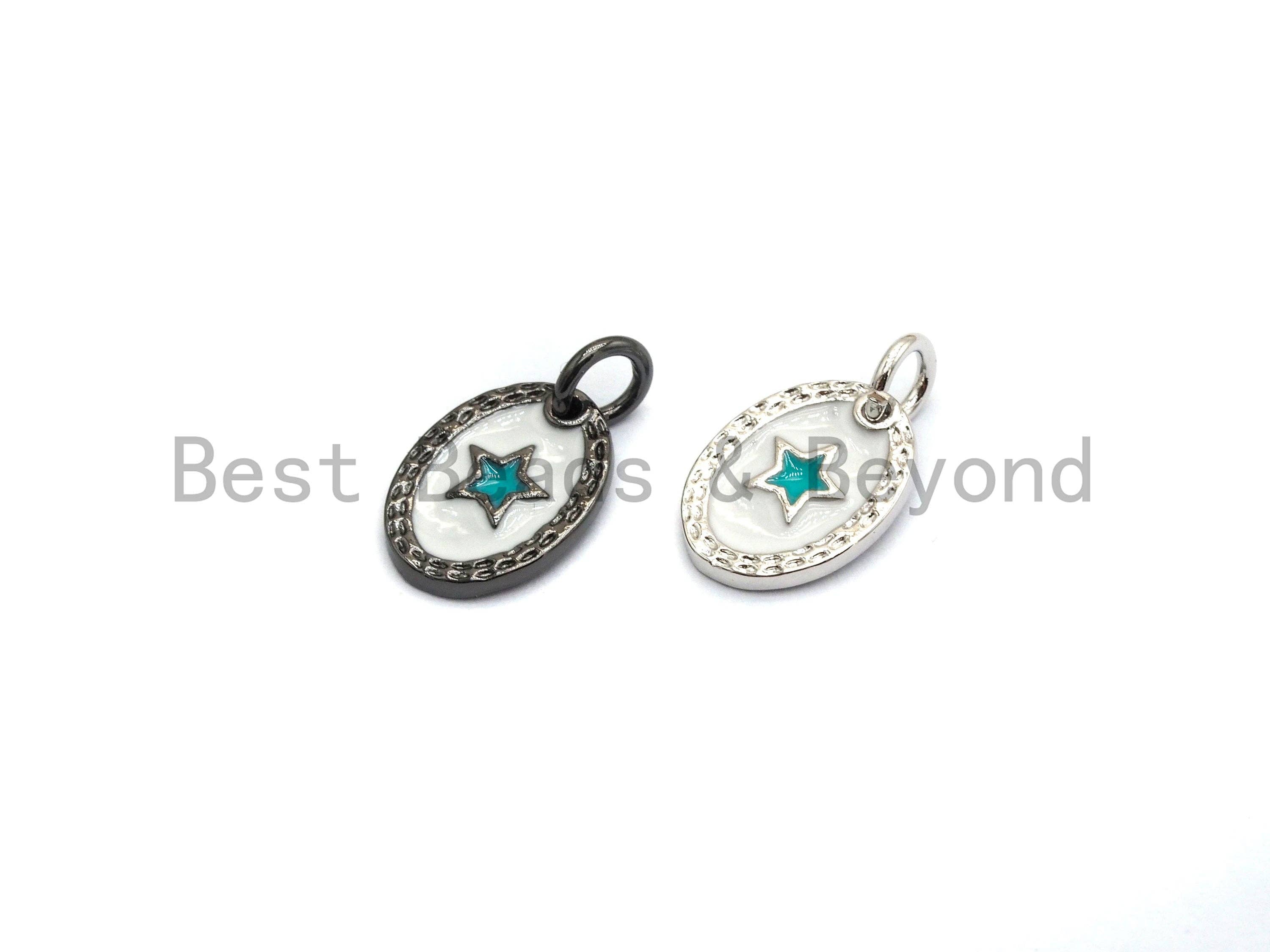 NEW DESIGN Pave CZ Enamel Oval With Star Charm, Designer Enamel Pendant,Enamel Oval Pendant, Oil Drop jewelry Findings,9x12mm,sku#Z254