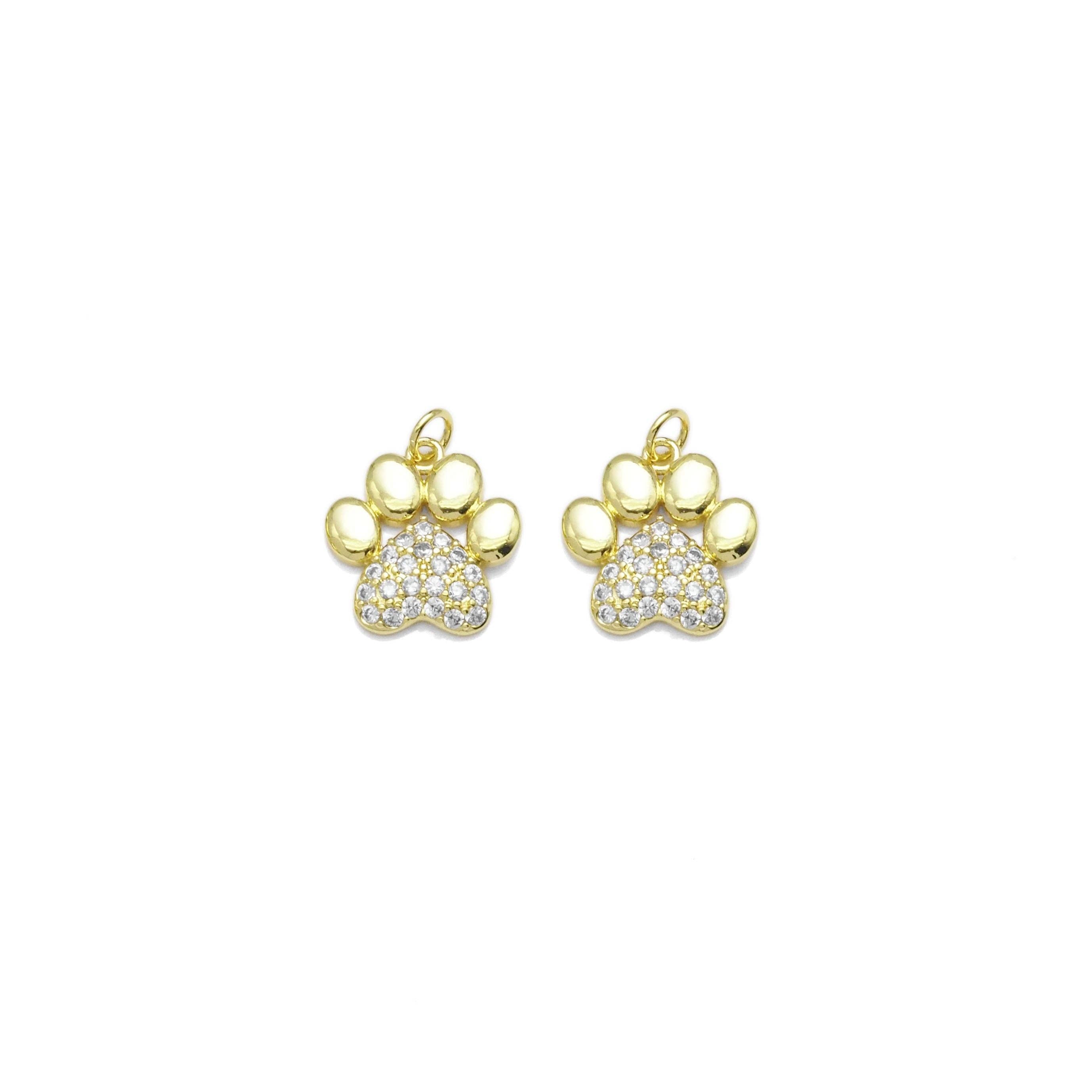 Gold Silver CZ Paw Print Charm, Sku#LK908