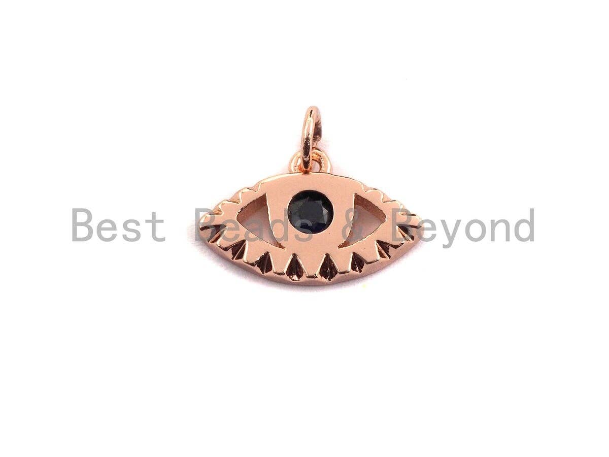 Big Blue CZ Micro Pave Oval Hollow Out Evil Eye Shape Pendant,Cz Oval Charm,Gold/Silver/Rose Gold/Black Tone,16x10mm,sku#Z467