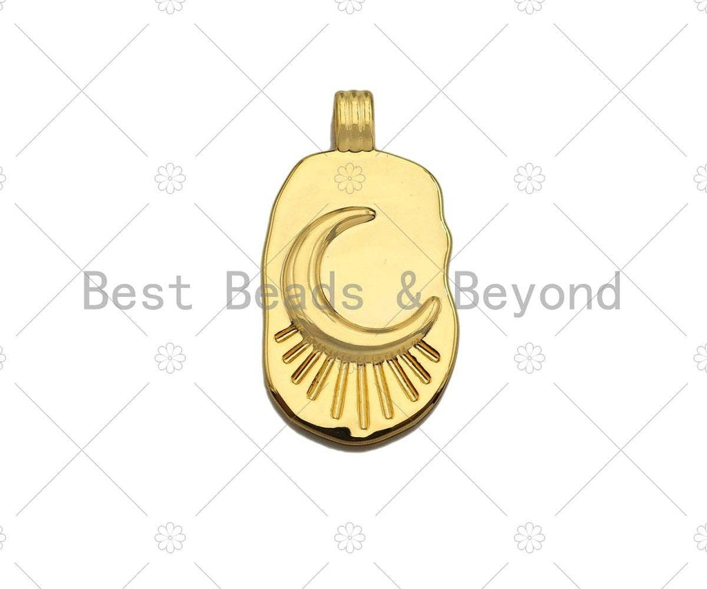 High Polished Cresent Moon On Oval Pendant/Charm, Gold Moon Tag Charm, Necklace Bracelet Charm Pendant,14x27mm, Sku#Y365