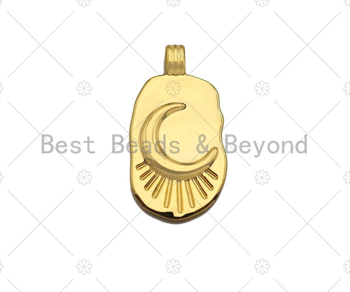 High Polished Cresent Moon On Oval Pendant/Charm, Gold Moon Tag Charm, Necklace Bracelet Charm Pendant,14x27mm, Sku#Y365