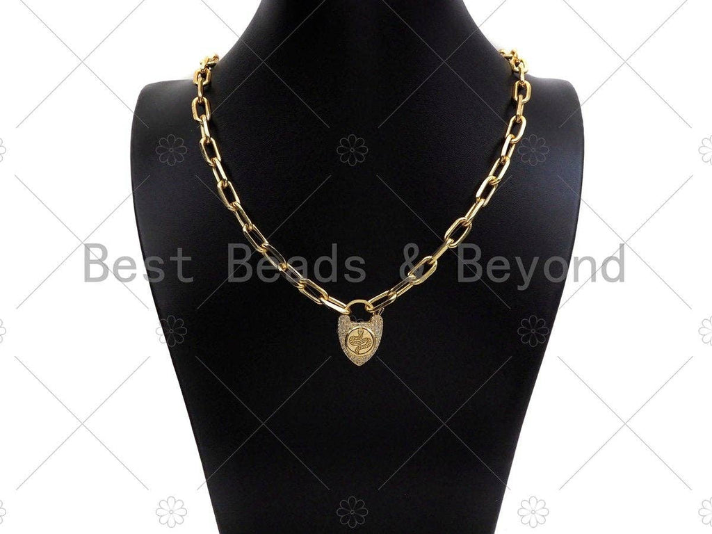 CZ Micro Pave Snake Padlock Heart Clasp Charms, Snake CZ On Padlock Clasp, Gold snake lock, Padlock Necklace Charms, 17x25mm, Sku#K163