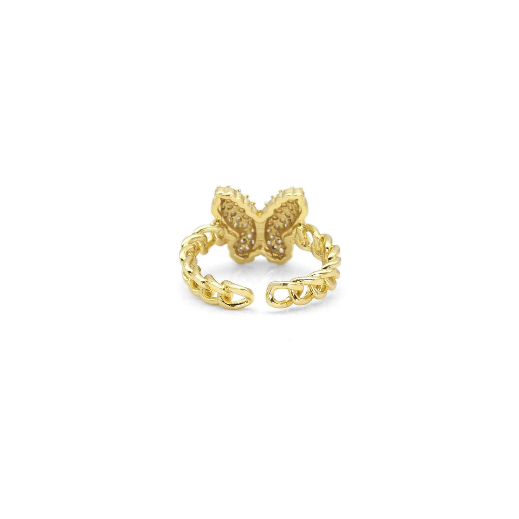 Gold Clear CZ Puffy Butterfly Adjustable Ring, Sku#LK875