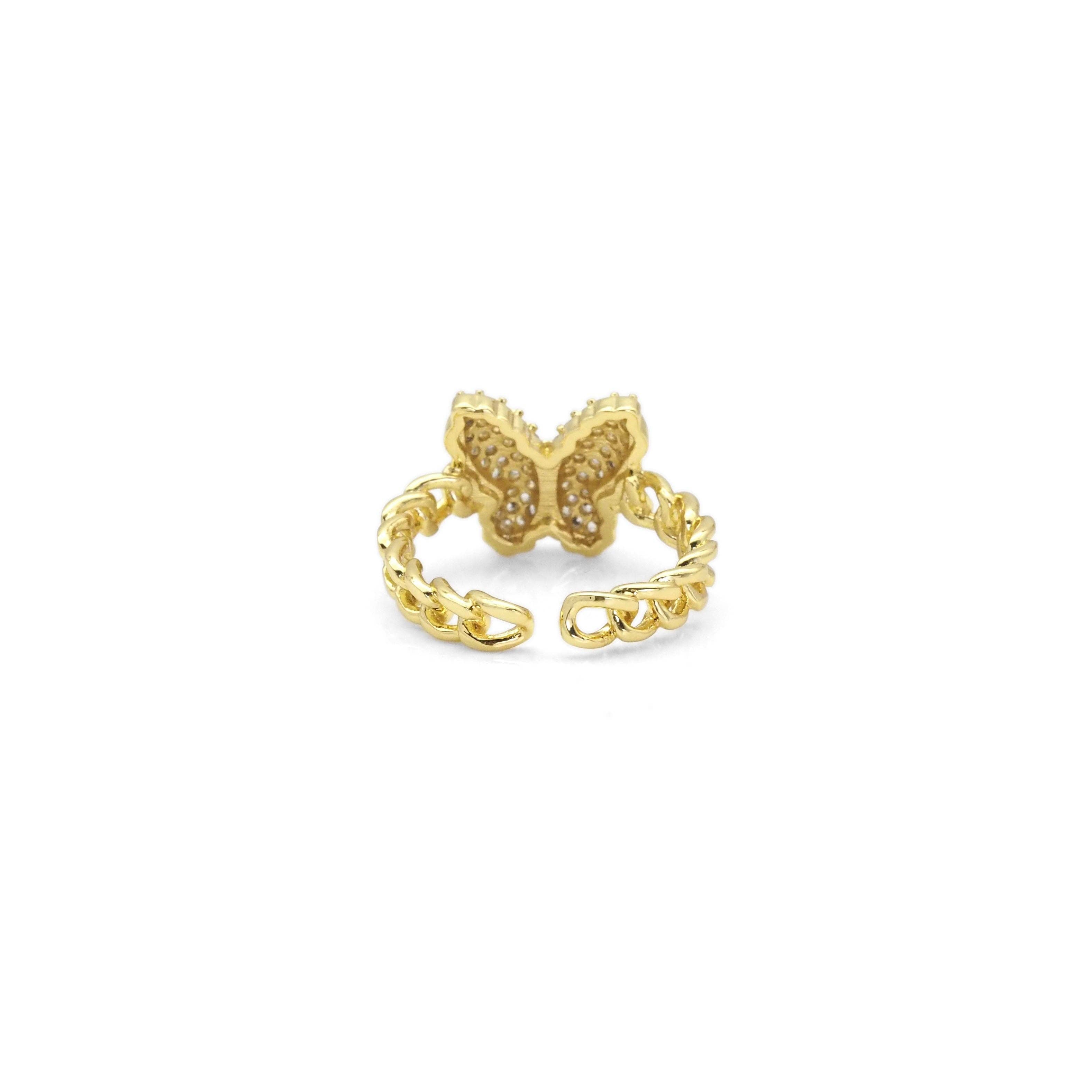 Gold Clear CZ Puffy Butterfly Adjustable Ring, Sku#LK875