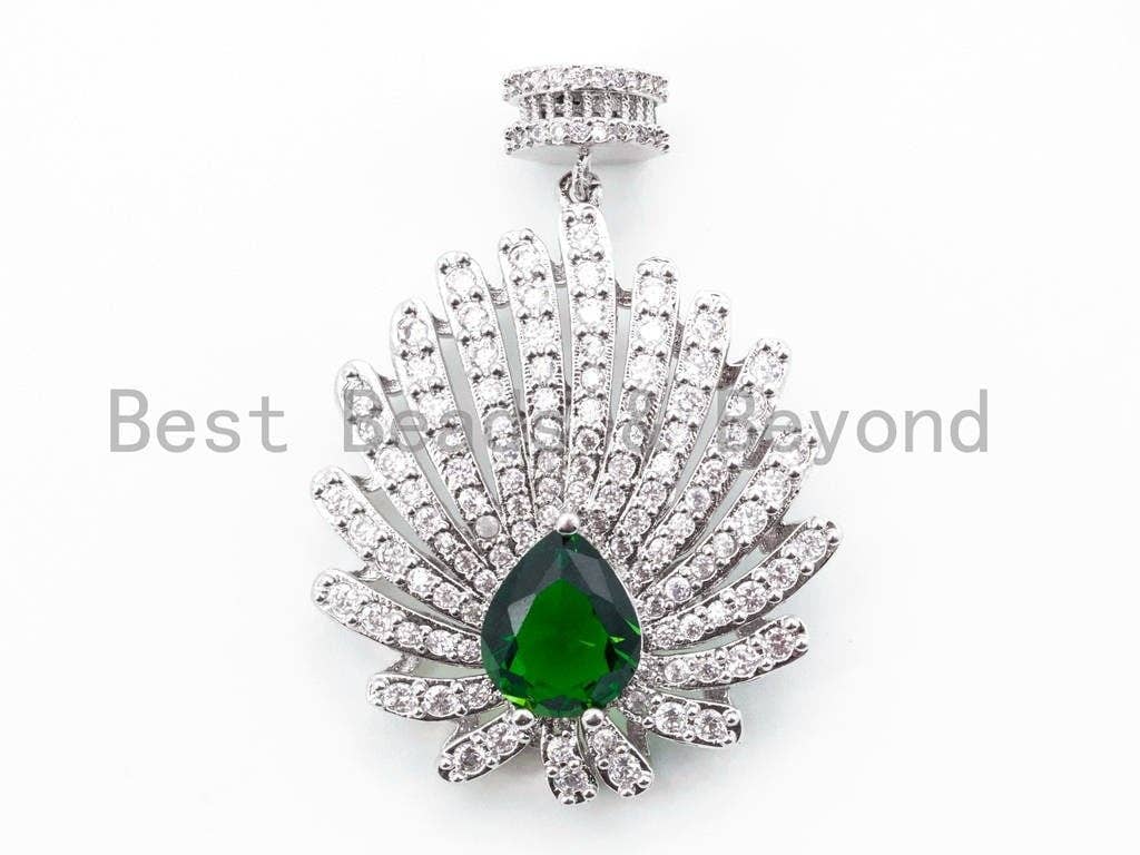 CZ Micro Pave Flower pendant with Teardrop Stone, SKU#L212