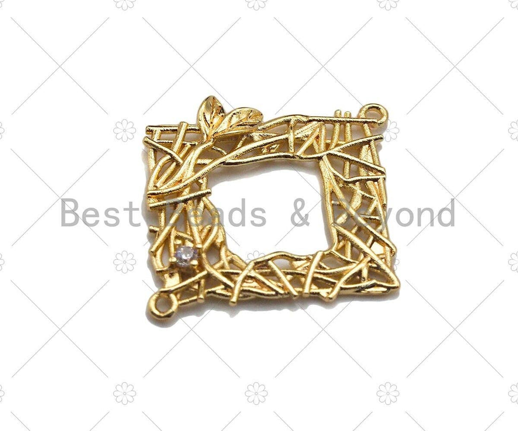 Filigree Gold Lacy Charm with CZ, Dianmond/Teardrop/Oval Shape Brushed Gold Twisted Wire Pendants for Earrings necklace making, sku#CP10