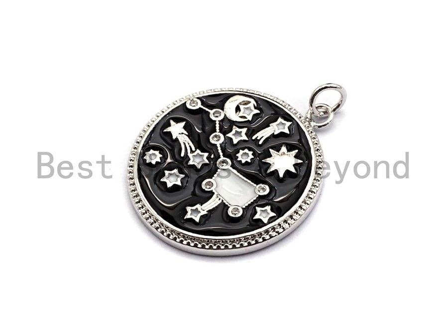 Black White Enamel Moon Star Big Dipper Sky Charms Pendant, Enamel Pendant,Enamel Round Pendant, Oil Drop jewelry Findings, 24x28mm,sku#Z364
