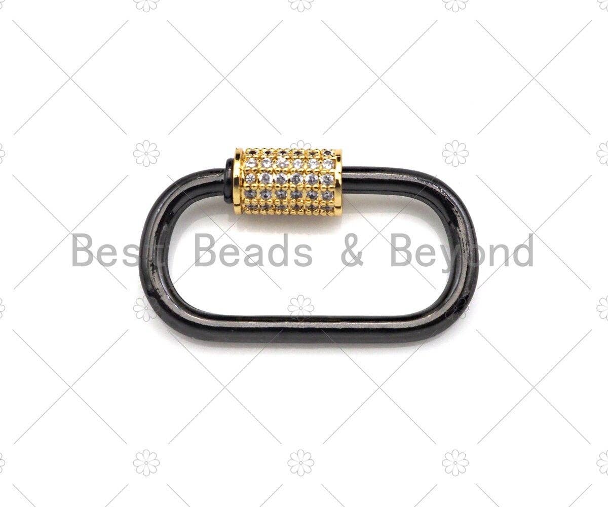 Dual Color CZ Pave Oval Shape Clasp, Gold Black Color Carabiner Clasp, Carabiner Clasp,17x29mm, sku#K116