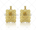 18K Dainty Gold Rose Flower Rectangle Charm, sku#LK231