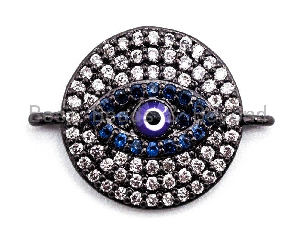 CZ Micro Pave Blue Evil Eyes Coin Connector Beads, Cubic Zirconia Space Connector, Micro pave findings 15x20mm,sku#E354