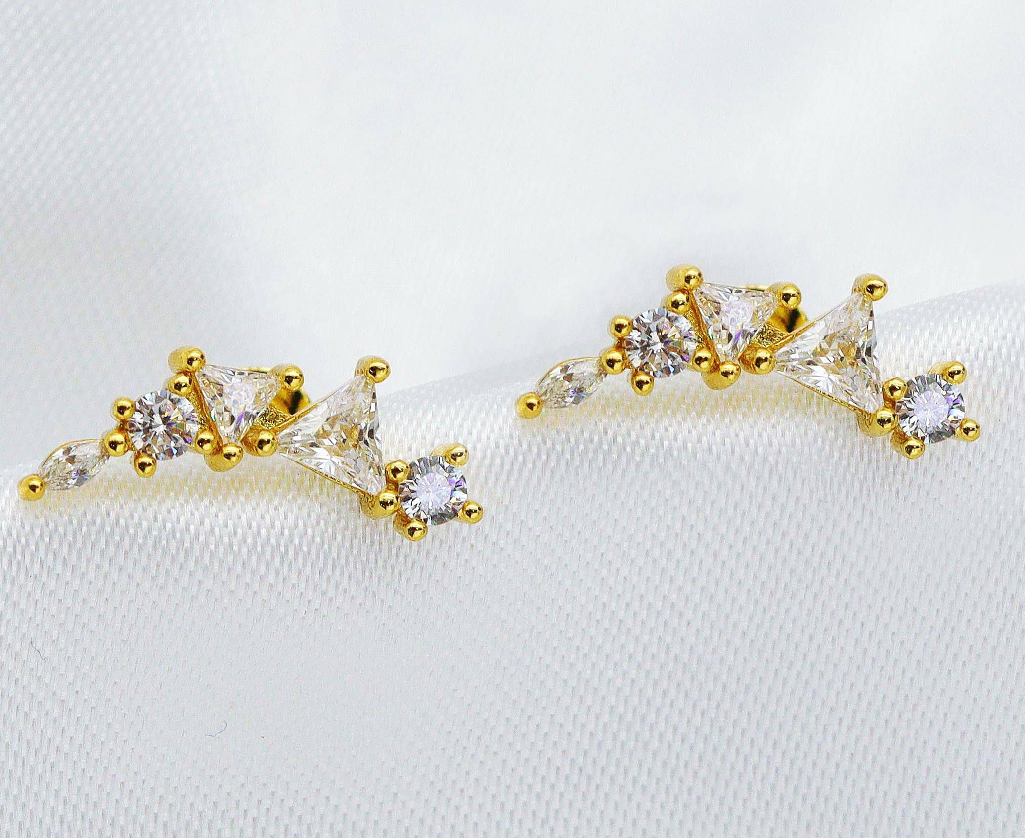 CZ Moon Stud Earrings, Sku#LK656