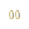 Colorful Oval CZ Gold Hoop Earrings, Sku#LD531
