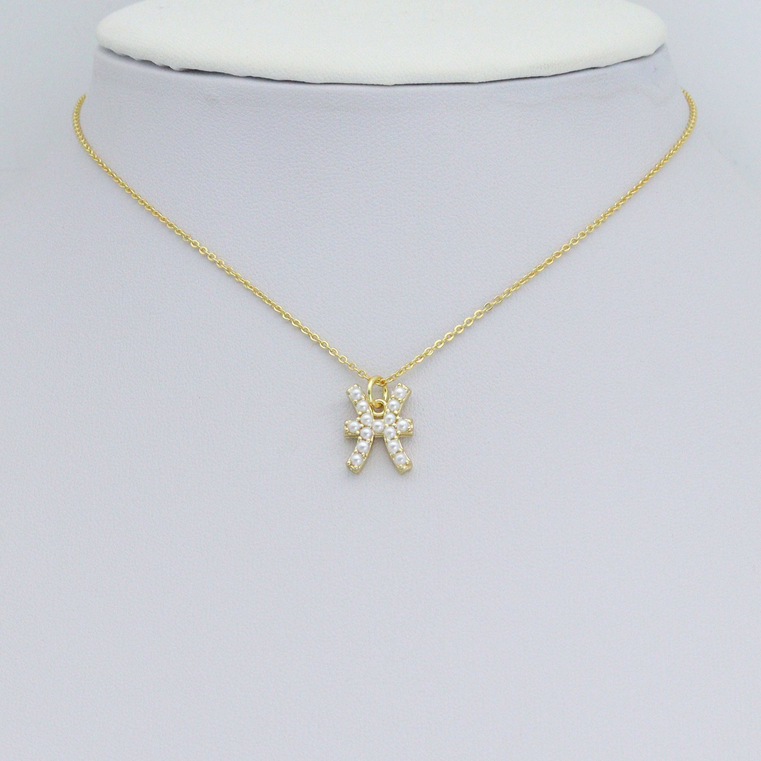 Gold White Pearl Zodiac Symbol Charm Pendant,Sku#A482