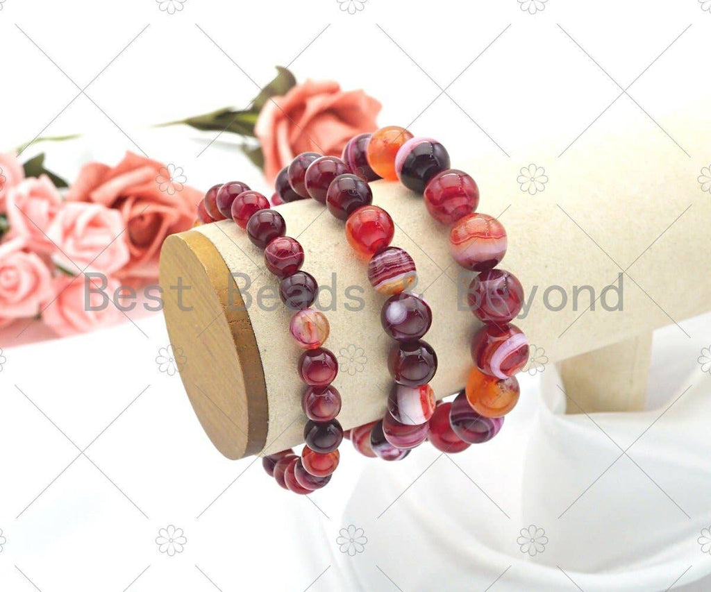 Natural Red Banded Agate Stretchy Bracelet,Sku#EF24