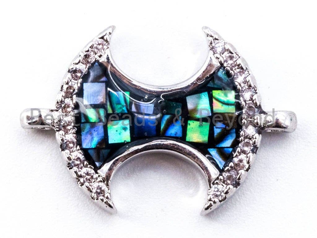 CZ Micro Pave Abalone Double Fan Connector, Cubic Zirconia Space Connector, 14x20mm, 1pc,SKU#E331