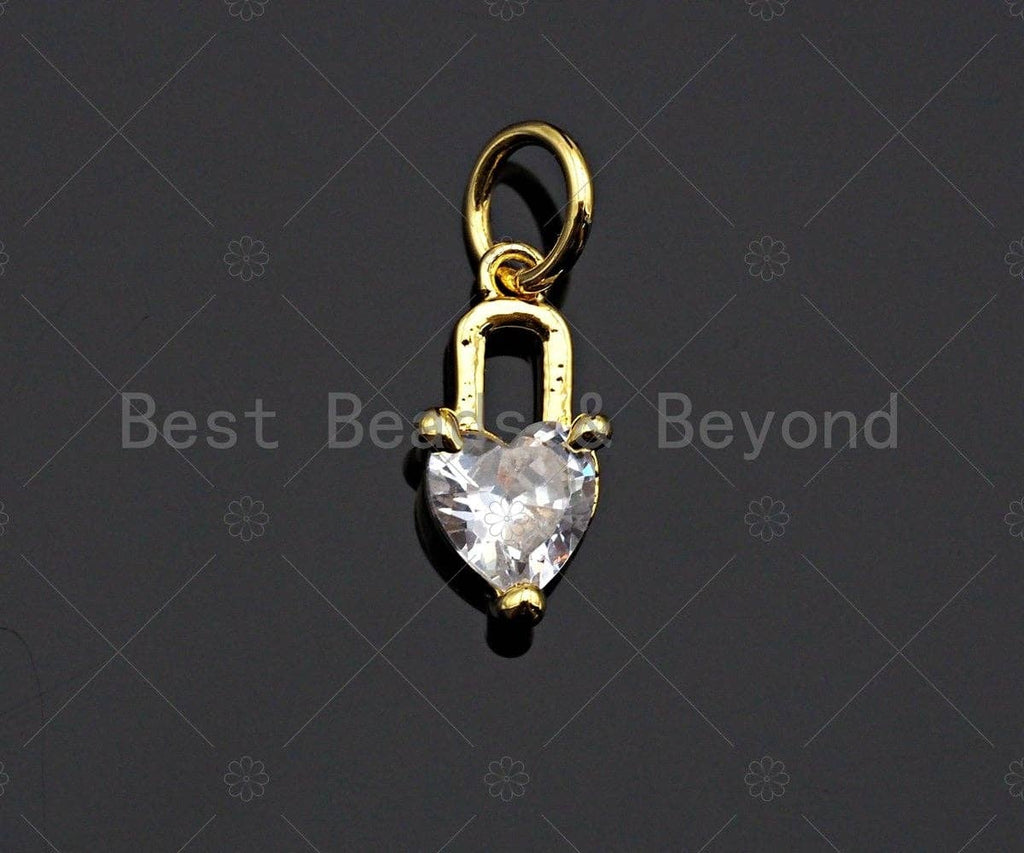 Clear CZ Micro Pave Heart Lock Shape Pendant,Cubic Zirconia Heart Charm,Gold/Silver/Rose Gold Tone,5x11mm,Sku#Y344