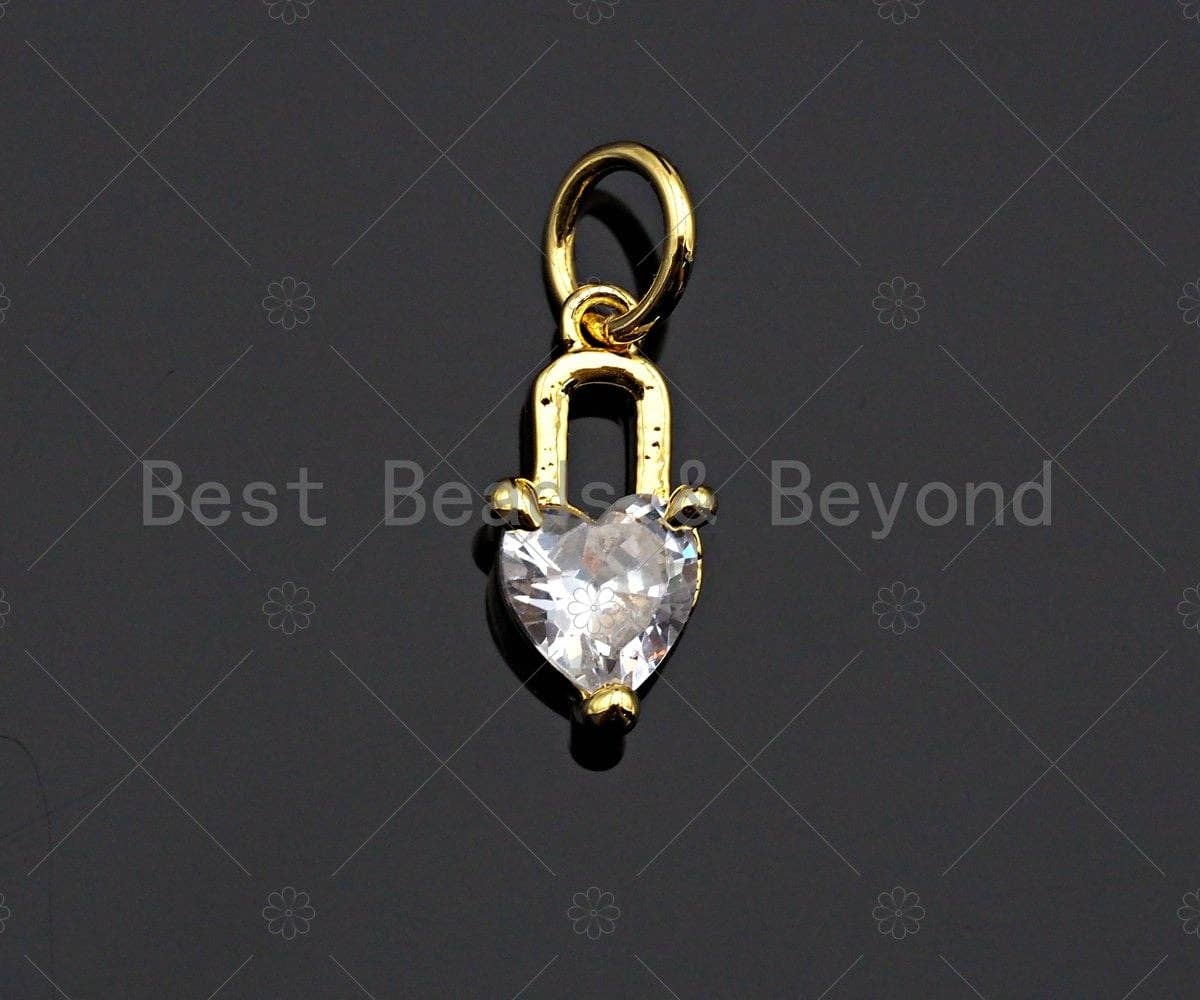 Clear CZ Micro Pave Heart Lock Shape Pendant,Cubic Zirconia Heart Charm,Gold/Silver/Rose Gold Tone,5x11mm,Sku#Y344